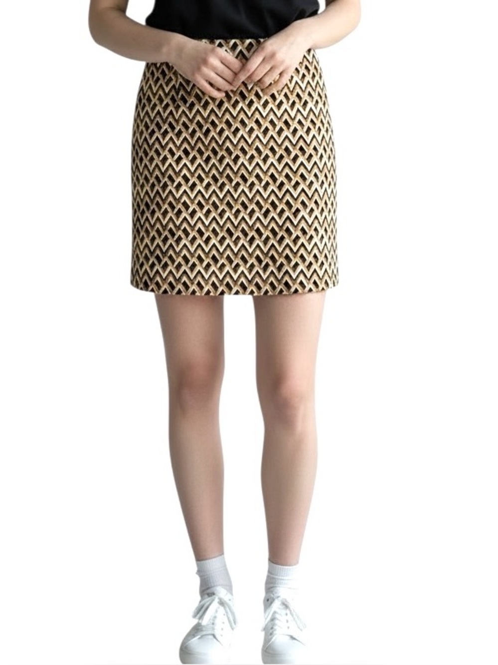 Altar’d‎ State chevron print mini skirt Brown tan Womens M NWT Stretchy Retro